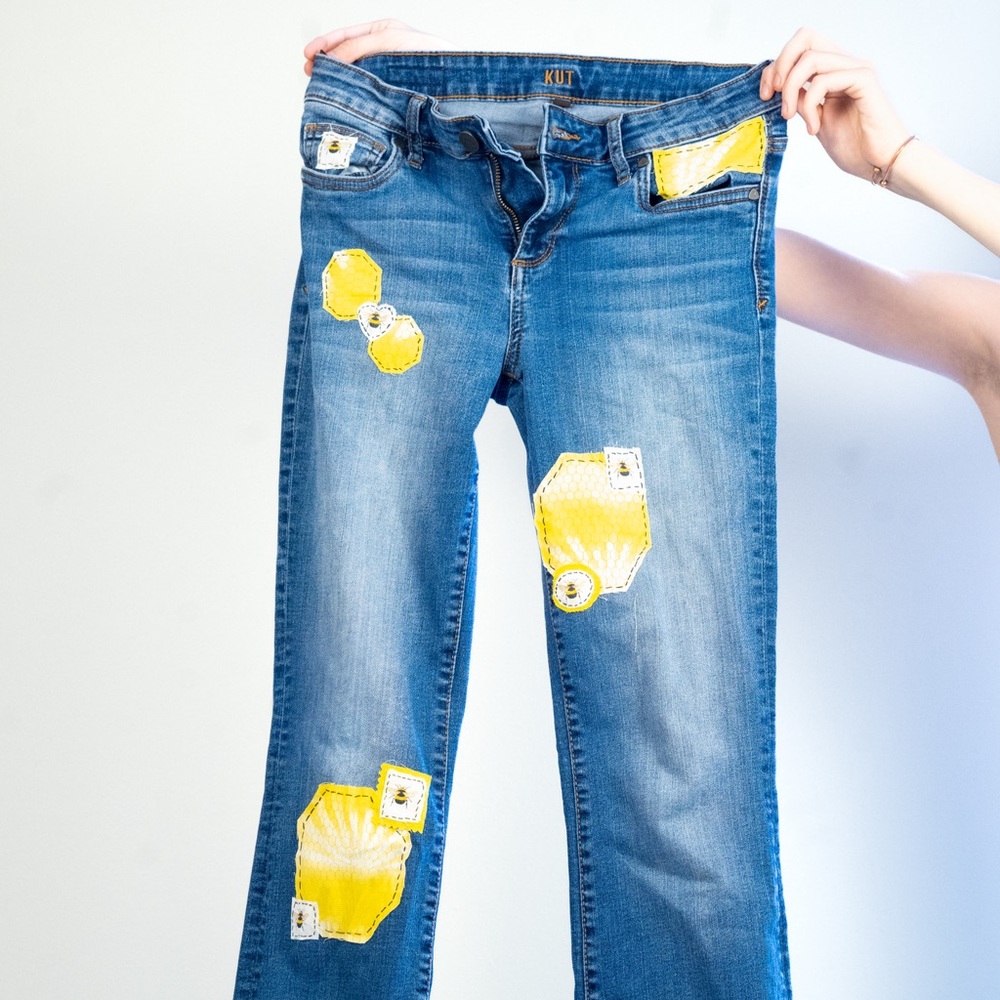 KUT bootcut jeans size 2 honeybee patchwork! - Picture 2 of 6
